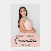 Blush Foto Overlay Elegantes Script Quinceañera Acrylschild (Vorderseite)