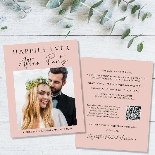 Blush Foto QR Code Hochzeitsempfang Einladung
