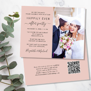 Blush Foto QR Code Hochzeitsempfang Einladung