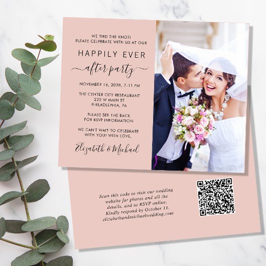Blush Foto QR Code Hochzeitsempfang Einladung