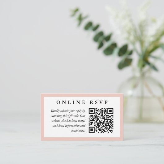 Blush Frame Online Wedding RSVP mit QR Code Begleitkarte (Stehend Vorderseite)