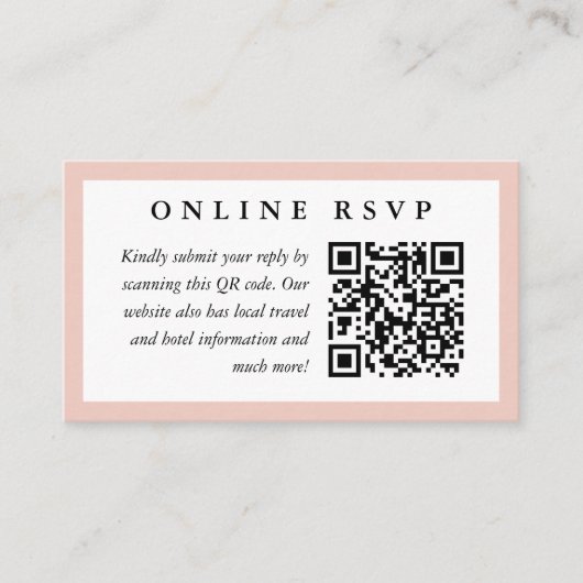 Blush Frame Online Wedding RSVP mit QR Code Begleitkarte (Vorderseite)