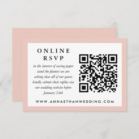Blush Frame Wedding QR Code Online RSVP Card (Vorne/Hinten)