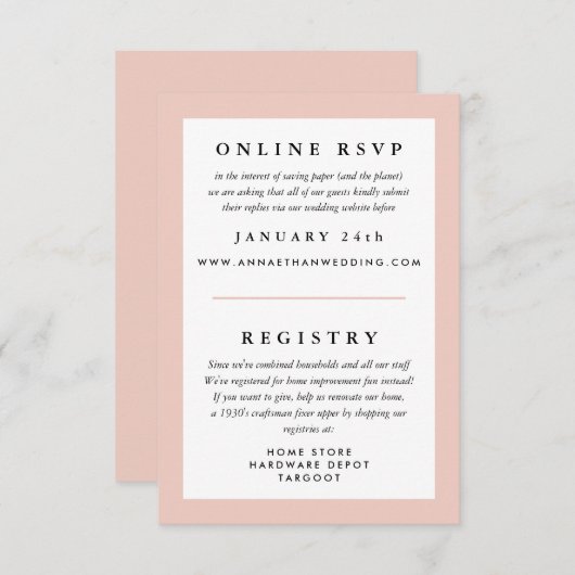 Blush Frame Wedding RSVP und Registry Begleitkarte (Vorne/Hinten)