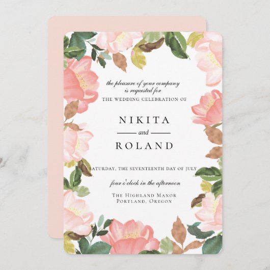 Blush Garden Bloral Wedding Einladung (Vorne/Hinten)