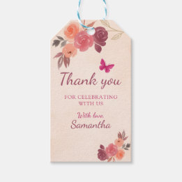 Blush Garden Floral Watercolor First Birthday   Geschenkanhänger