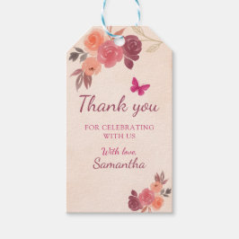 Blush Garden Floral Watercolor First Birthday Geschenkanhänger