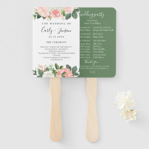 Blush Garden Floral Wedding Program Hand Fans Fächer