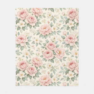 Blush Garden Reverie – Vintage-Rosen-Blumenbettwäs Fleecedecke