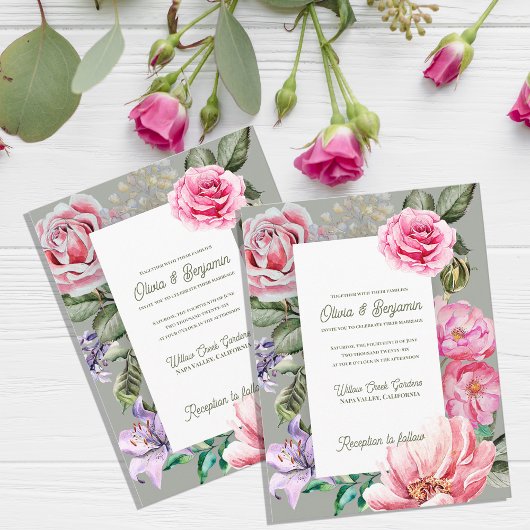 Blush Garden Romantic Floral Wedding Invitation Postkarte
