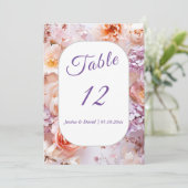 Blush Garden Romantische Hochzeitsfeier Tischnumme Einladung (Stehend Vorderseite)