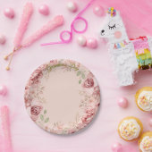 Blush Garden Roses Galentine Brunch Table Florals Pappteller (Party)