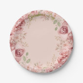 Blush Garden Roses Galentine Brunch Table Florals Pappteller (Vorderseite)
