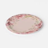 Blush Garden Roses Galentine Brunch Table Florals Pappteller (Schrägansicht)
