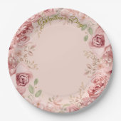 Blush Garden Roses Galentine Brunch Table Florals Pappteller (Vorderseite)
