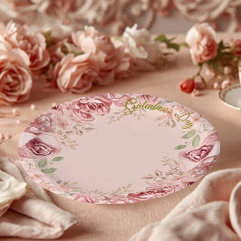 Blush Garden Roses Galentine Brunch Table Florals Pappteller
