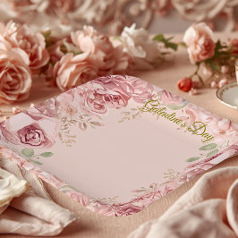 Blush Garden Roses Galentine Brunch Table Florals Pappteller