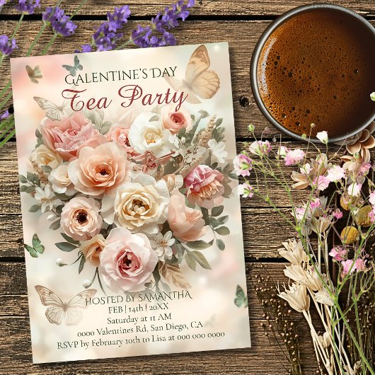 Blush Garden Roses Galentine Tea Party Florals Einladung