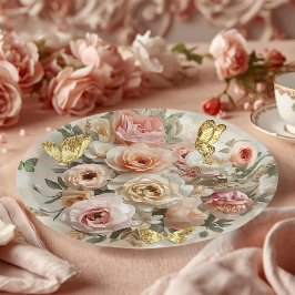 Blush Garden Roses Galentine Tea Party Florals Pappteller