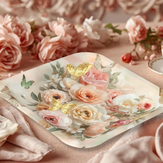 Blush Garden Roses Galentine Tea Party Florals Pappteller