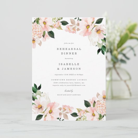 Blush Garden Spring Probe Dinner einladen Einladung (Stehend Vorderseite)