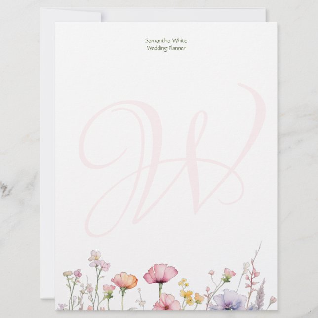 Blush Garden Watercolor Personalized Briefbogen (Vorderseite)