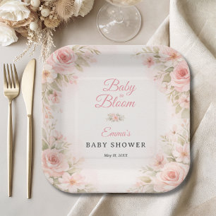 Blush-Garten Baby in Blüte Rosa Blumen Pappteller