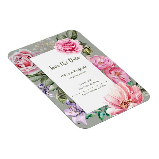 Blush-Garten-Blumenhochzeit - Heiratsdatum merken Magnet (Rechte Seite)
