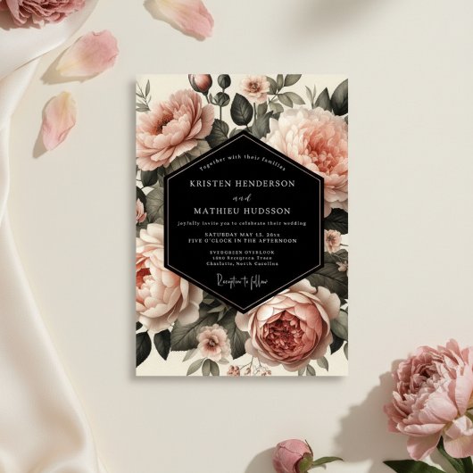 Blush-Garten-Blütenhochzeit Einladung