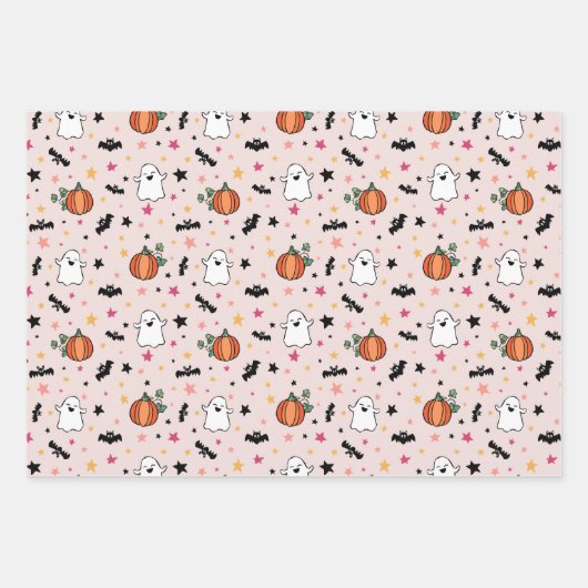 Blush Ghosts Pumpkins Halloween Mixed Patterns Geschenkpapier Set (Vorderseite)