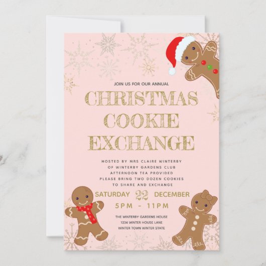 Blush Gingerbrot Weihnachtskochbörse Einladung (Vorderseite)