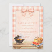 Blush Gingham Baby Q Baby Shower Einladung (Vorderseite)