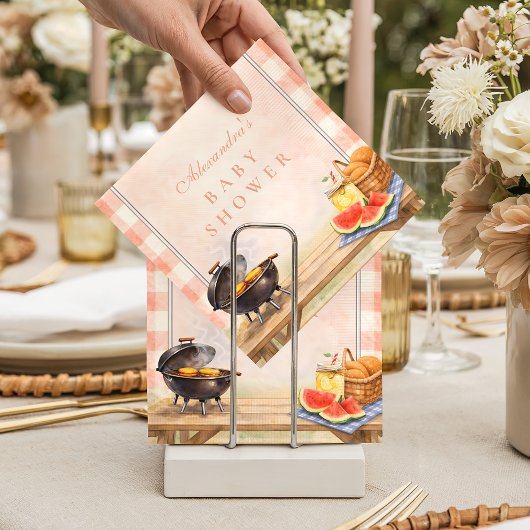 Blush Gingham Baby Q Baby Shower Serviette