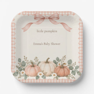 Blush Gingham Kleiner Kürbis Baby Shower Dessert Pappteller