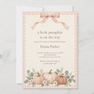 Blush Gingham Kleiner Kürbis Baby Shower Einladung