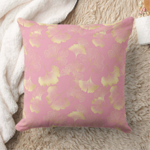Blush Ginkgo Luxe – Gold Botanical auf Rosa (1) Kissen