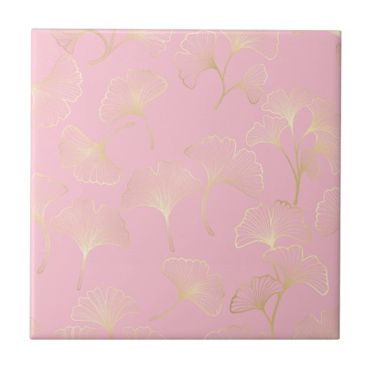 Blush Ginkgo Luxe – Gold Botanical auf Rosa (2) Fliese (Vorderseite)