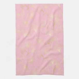 Blush Ginkgo Luxe – Gold Botanical auf Rosa (2) Geschirrtuch