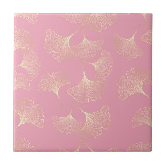 Blush Ginkgo Luxe – Gold Botanical auf Rosa (4) Fliese (Vorderseite)