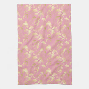 Blush Ginkgo Luxe – Gold Botanical auf Rosa (7) Geschirrtuch