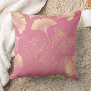 Blush Ginkgo Luxe – Gold Botanical auf Rosa (8) Kissen
