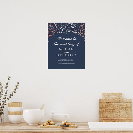 Blush Gipskraut Navy Hochzeitszeichen Poster (Küche)