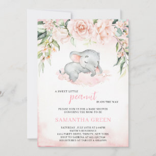 Blush Girl Elephant Babydusche Einladung