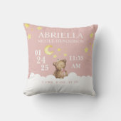 Blush Girl Teddy Bear Birth Stats Kinderzimmer Pil Kissen (Vorderseite)
