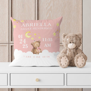 Blush Girl Teddy Bear Birth Stats Kinderzimmer Pil Kissen