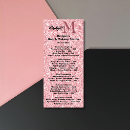 Blush Glitter Beauty Salon Monogramm Preisliste Werbekarte