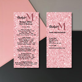 Blush Glitter Beauty Salon Monogramm Preisliste Werbekarte