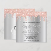 Blush Glitter Drips Silver Ombre Drop Shadow Einladung (Vorne/Hinten)