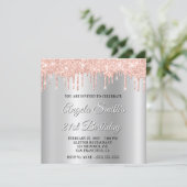 Blush Glitter Drips Silver Ombre Drop Shadow Einladung (Stehend Vorderseite)