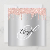 Blush Glitter Drips Silver Ombre Drop Shadow Einladung (Rückseite)